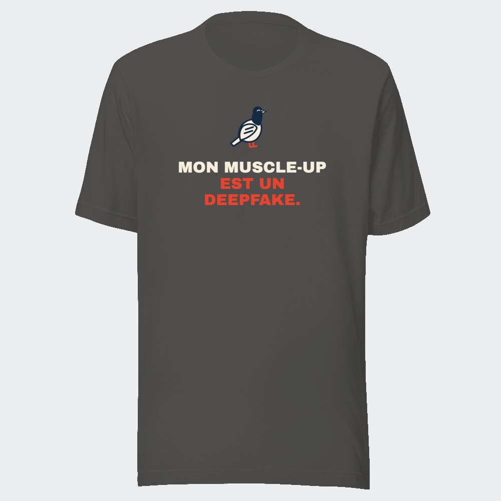 T-shirt anthracite « Mon muscle-up est un deepfake. »