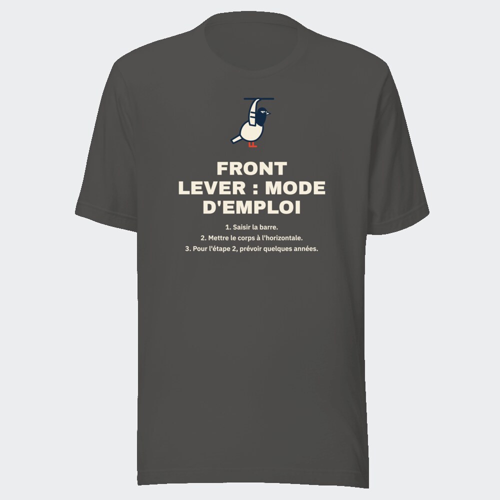 T-shirt anthracite « Front lever : mode d'emploi »