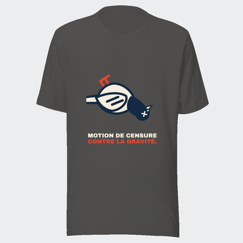T-shirt anthracite « Motion de censure contre la gravité. »