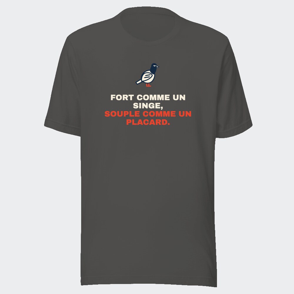 T-shirt anthracite « Fort comme un singe, souple comme un placard. »